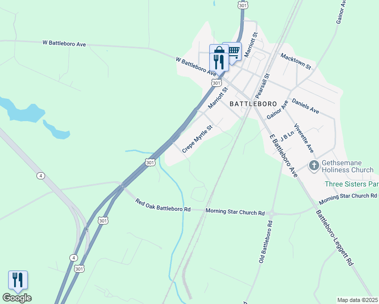 map of restaurants, bars, coffee shops, grocery stores, and more near 4805 Crepe Myrtle Street in Rocky Mount