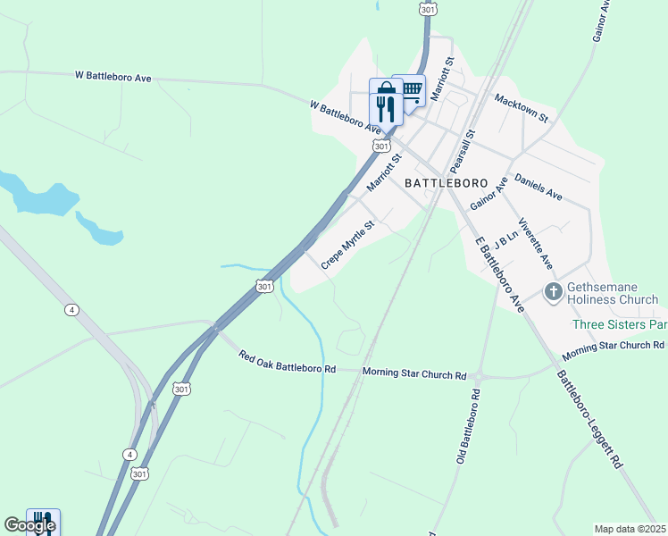 map of restaurants, bars, coffee shops, grocery stores, and more near 4805 Crepe Myrtle Street in Rocky Mount