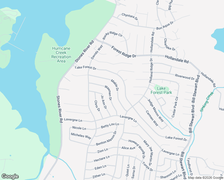 map of restaurants, bars, coffee shops, grocery stores, and more near 1527 Waxman Drive in La Vergne