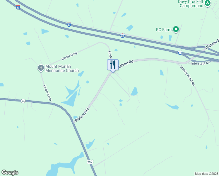 map of restaurants, bars, coffee shops, grocery stores, and more near 7535 Plateau Road in Crossville