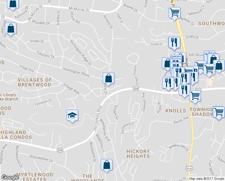 map of restaurants, bars, coffee shops, grocery stores, and more near 5758 Amalie Drive in Nashville