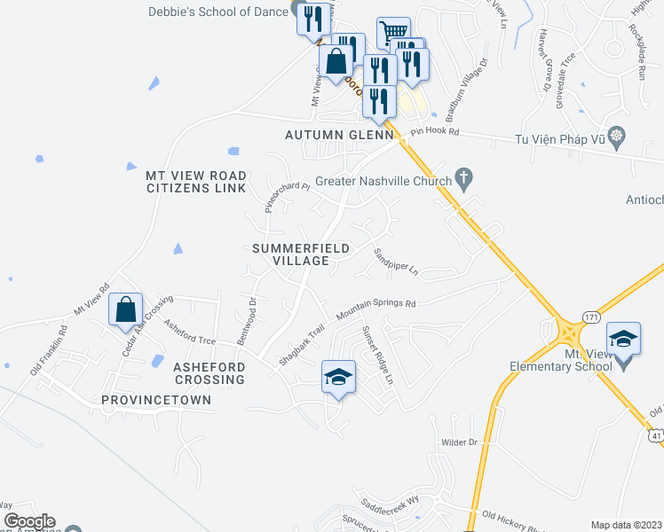 map of restaurants, bars, coffee shops, grocery stores, and more near 4277 Sandstone Drive in Nashville