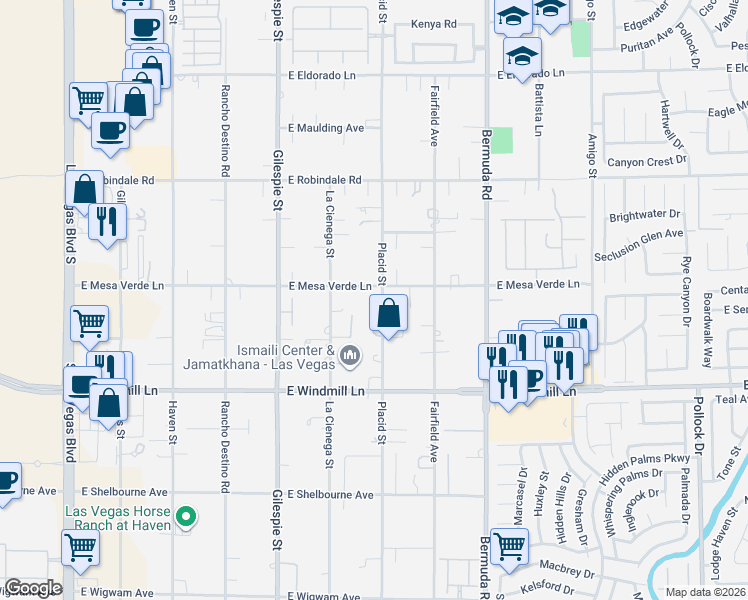 map of restaurants, bars, coffee shops, grocery stores, and more near 7925 Placid Street in Las Vegas