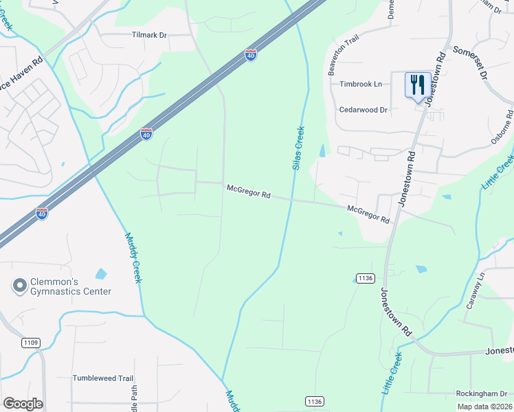 map of restaurants, bars, coffee shops, grocery stores, and more near 824 McGregor Road in Winston-Salem
