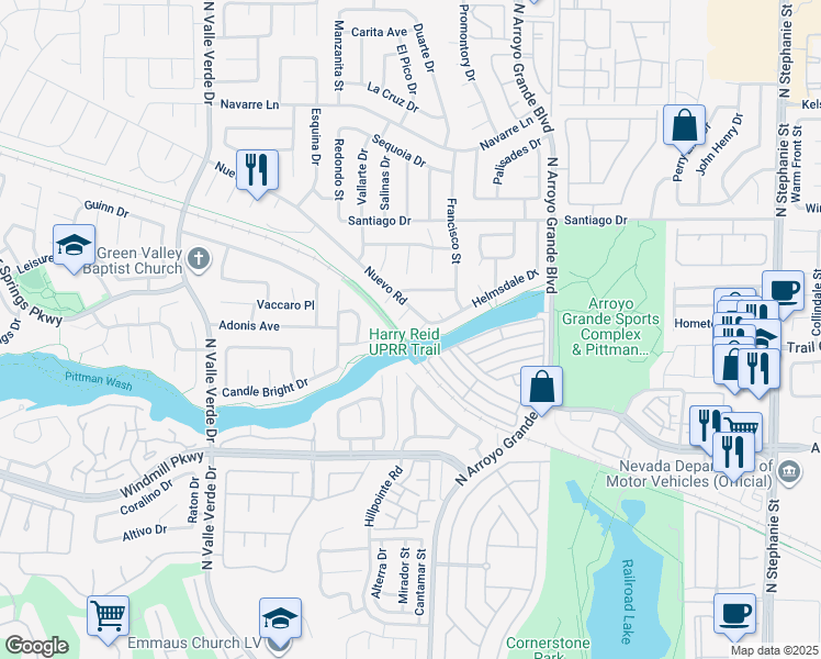 map of restaurants, bars, coffee shops, grocery stores, and more near 235 Mount Dana Court in Henderson