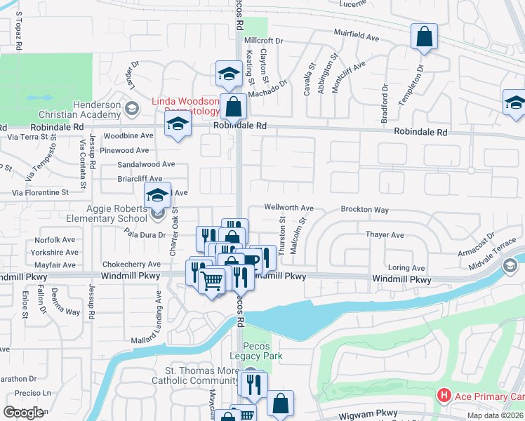 map of restaurants, bars, coffee shops, grocery stores, and more near 2535 Wellworth Avenue in Henderson