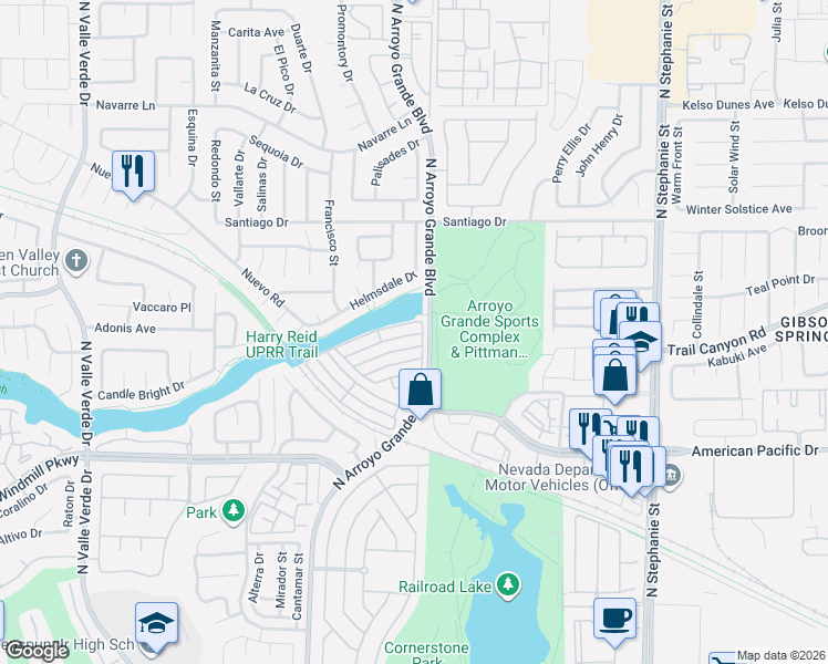 map of restaurants, bars, coffee shops, grocery stores, and more near 1603 Colloquium Drive in Henderson