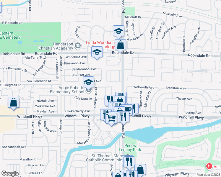map of restaurants, bars, coffee shops, grocery stores, and more near 228 Carolina Laurel Street in Henderson