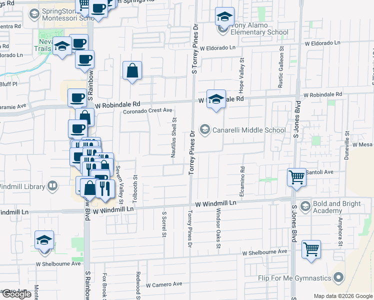 map of restaurants, bars, coffee shops, grocery stores, and more near 7916 Enchanted Pool Street in Las Vegas