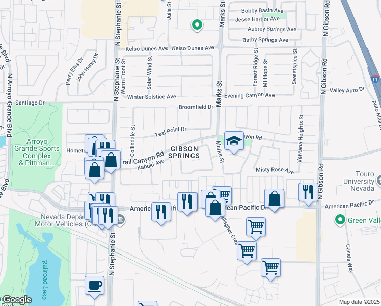 map of restaurants, bars, coffee shops, grocery stores, and more near 232 Prairie Sky Court in Henderson
