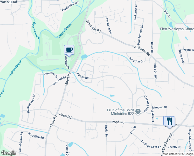 map of restaurants, bars, coffee shops, grocery stores, and more near Swaim Road in Winston-Salem