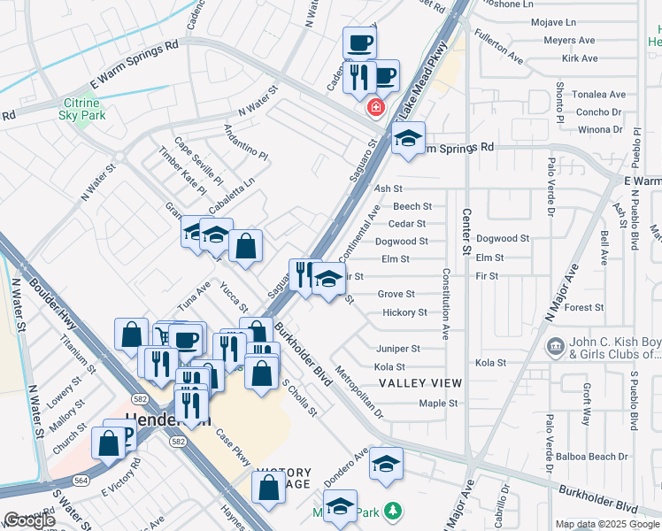 map of restaurants, bars, coffee shops, grocery stores, and more near 102 Continental Avenue in Henderson