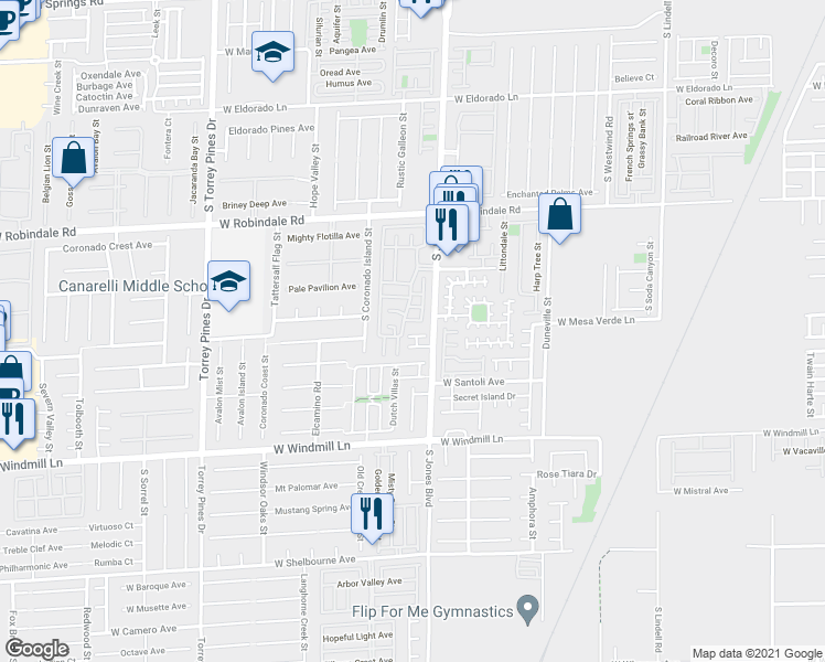 map of restaurants, bars, coffee shops, grocery stores, and more near 6149 Mineral Mound Avenue in Las Vegas