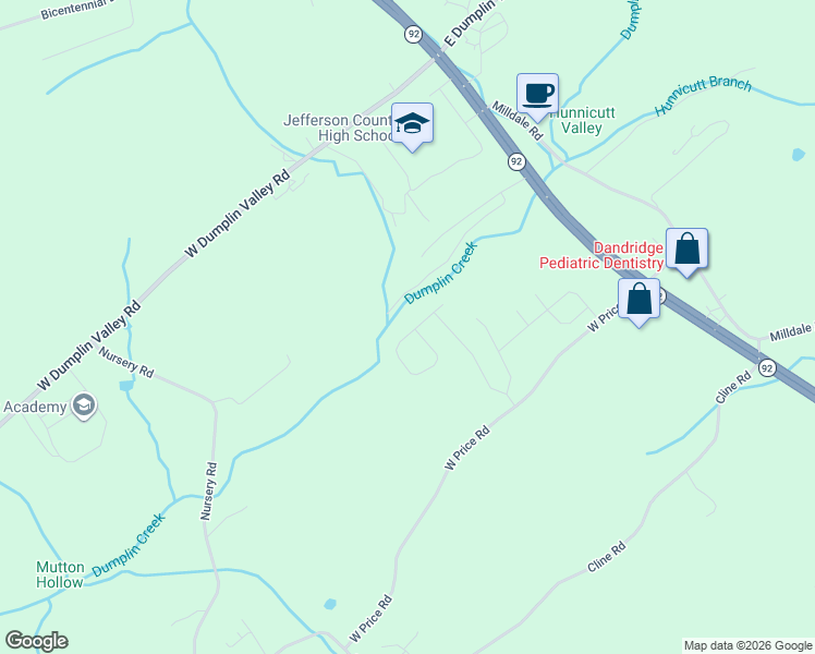 map of restaurants, bars, coffee shops, grocery stores, and more near in Dandridge