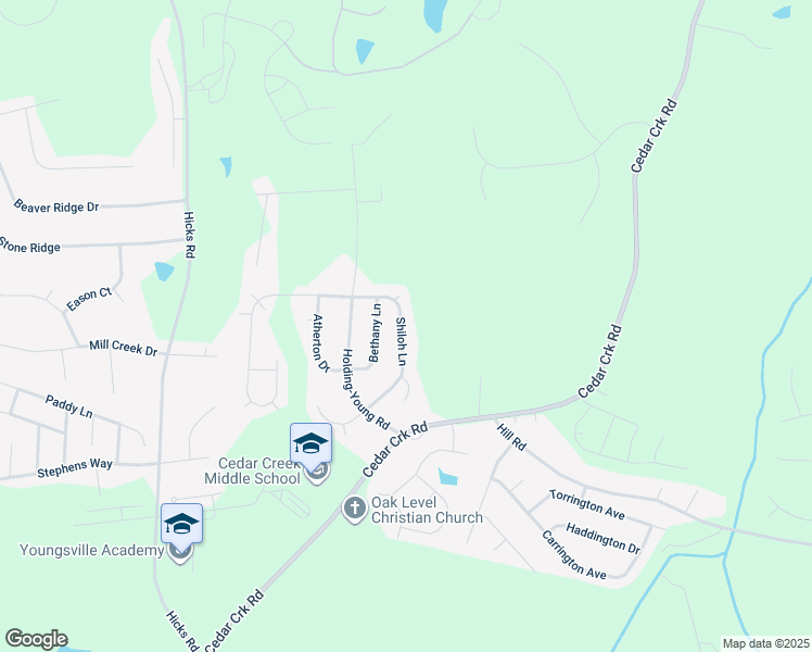 map of restaurants, bars, coffee shops, grocery stores, and more near 75 Shiloh Lane in Youngsville