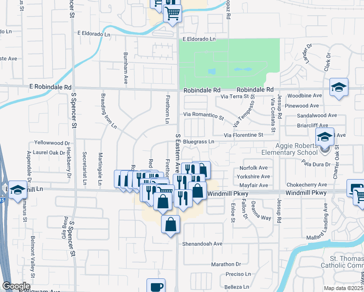 map of restaurants, bars, coffee shops, grocery stores, and more near 2975 Bluegrass Lane in Henderson