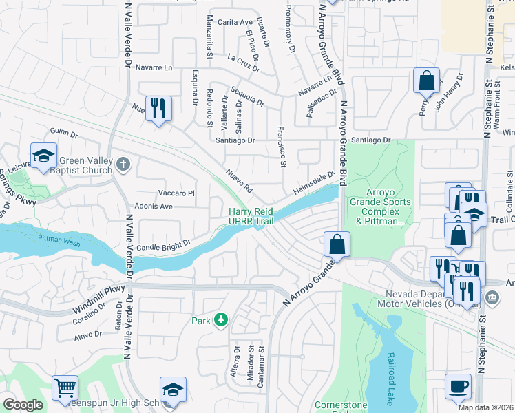 map of restaurants, bars, coffee shops, grocery stores, and more near 233 Mount Dana Court in Henderson