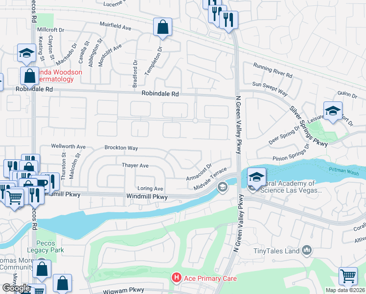 map of restaurants, bars, coffee shops, grocery stores, and more near 2318 Brockton Way in Henderson