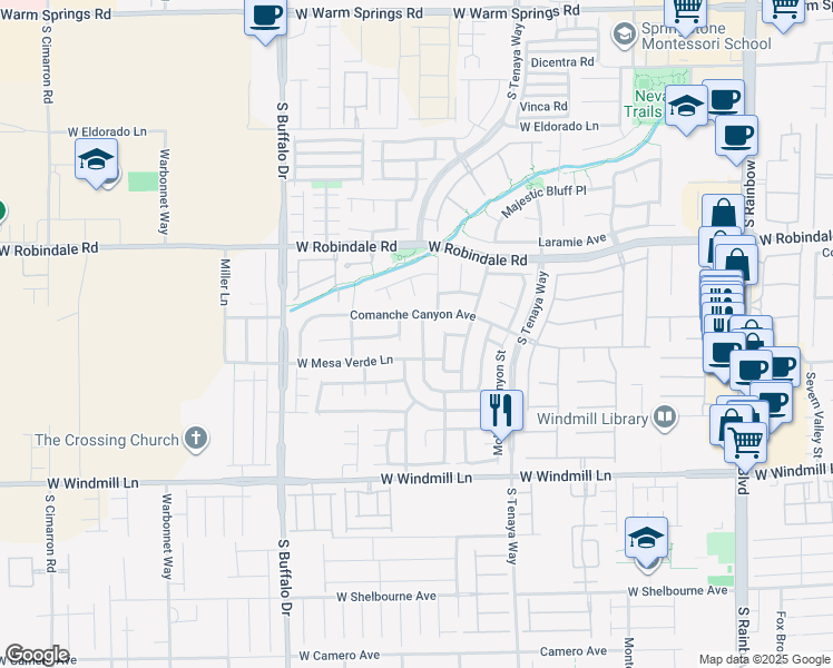 map of restaurants, bars, coffee shops, grocery stores, and more near 7520 West Mesa Verde Lane in Las Vegas