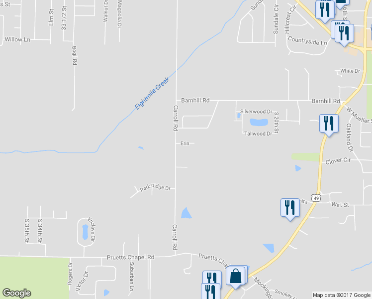 map of restaurants, bars, coffee shops, grocery stores, and more near 2532 Erin in Paragould