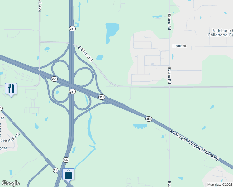 map of restaurants, bars, coffee shops, grocery stores, and more near 21802 East 81st Street South in Broken Arrow