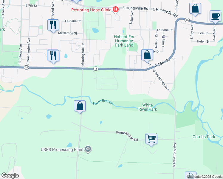 map of restaurants, bars, coffee shops, grocery stores, and more near 1640 S Morningside Dr in Fayetteville