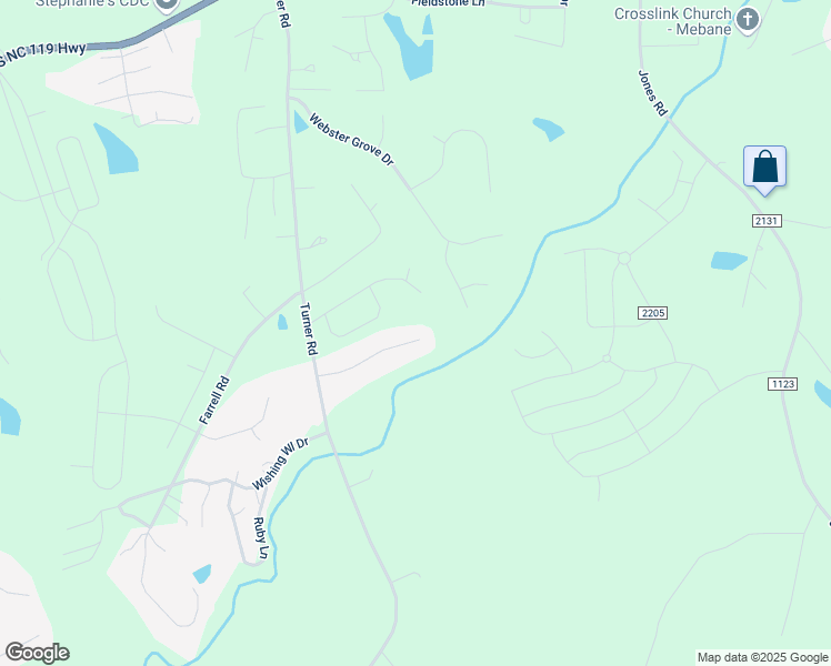 map of restaurants, bars, coffee shops, grocery stores, and more near 2268 Rock Bridge Drive in Mebane