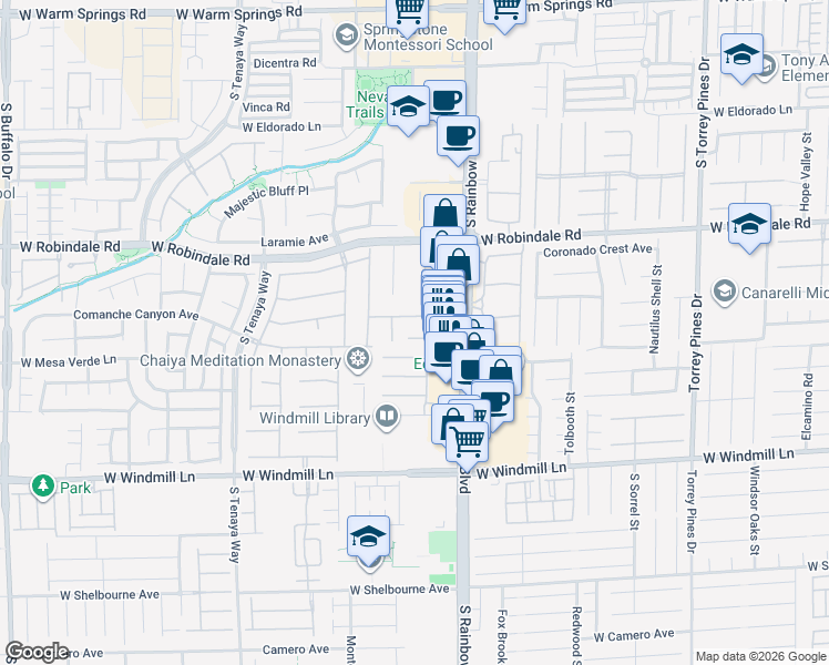 map of restaurants, bars, coffee shops, grocery stores, and more near 6980 Bodega Point Court in Las Vegas