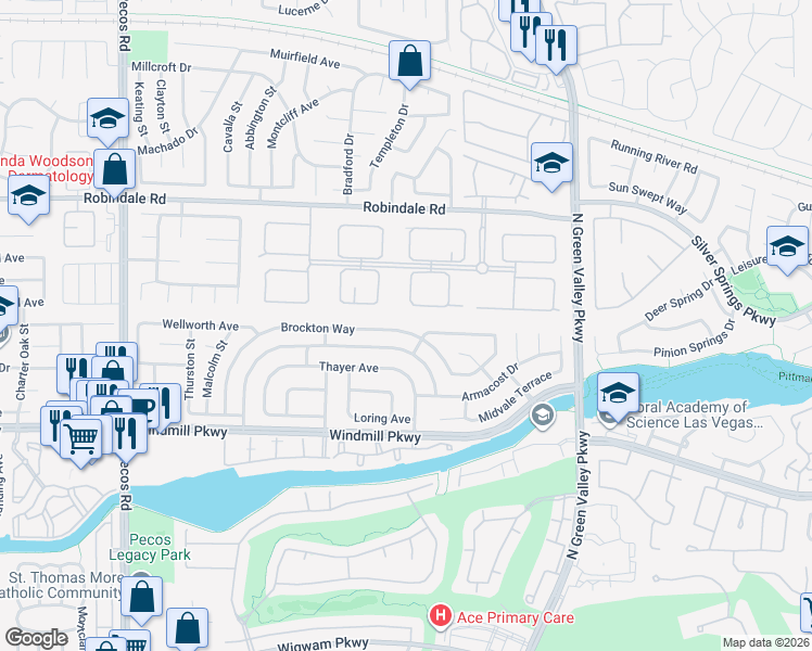 map of restaurants, bars, coffee shops, grocery stores, and more near 2332 Brockton Way in Henderson
