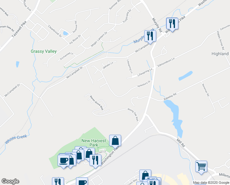 map of restaurants, bars, coffee shops, grocery stores, and more near 4451 Aylesbury Drive in Knoxville