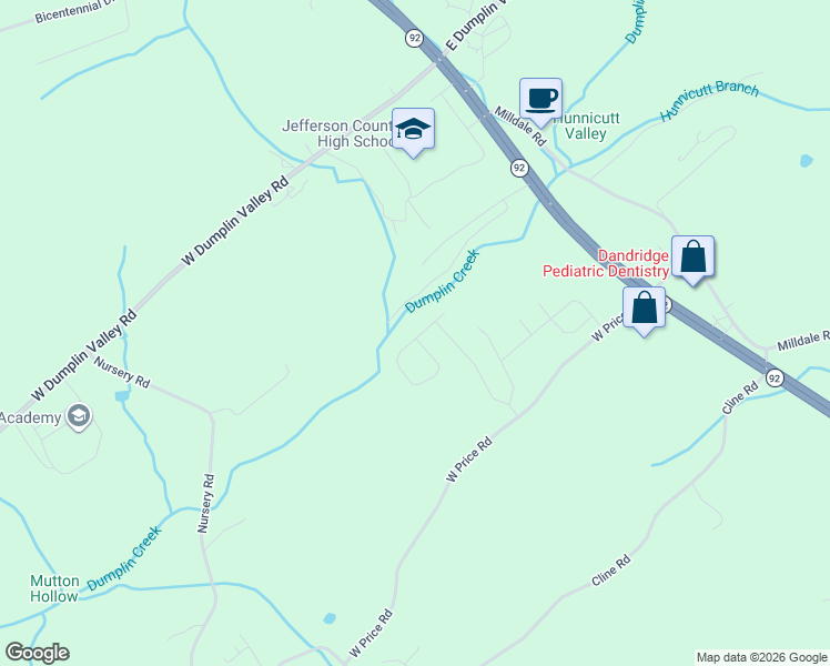 map of restaurants, bars, coffee shops, grocery stores, and more near in Dandridge