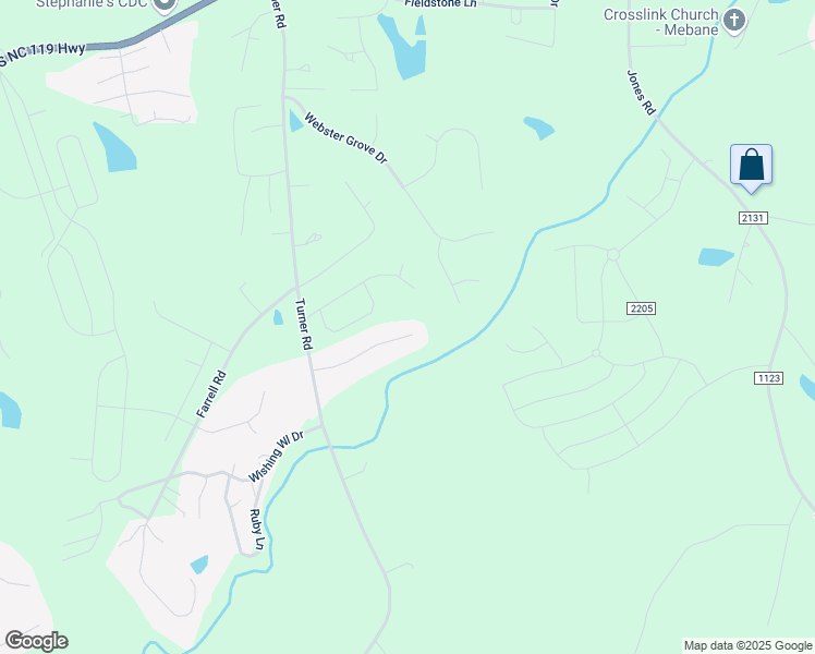 map of restaurants, bars, coffee shops, grocery stores, and more near 2268 Rock Bridge Drive in Mebane
