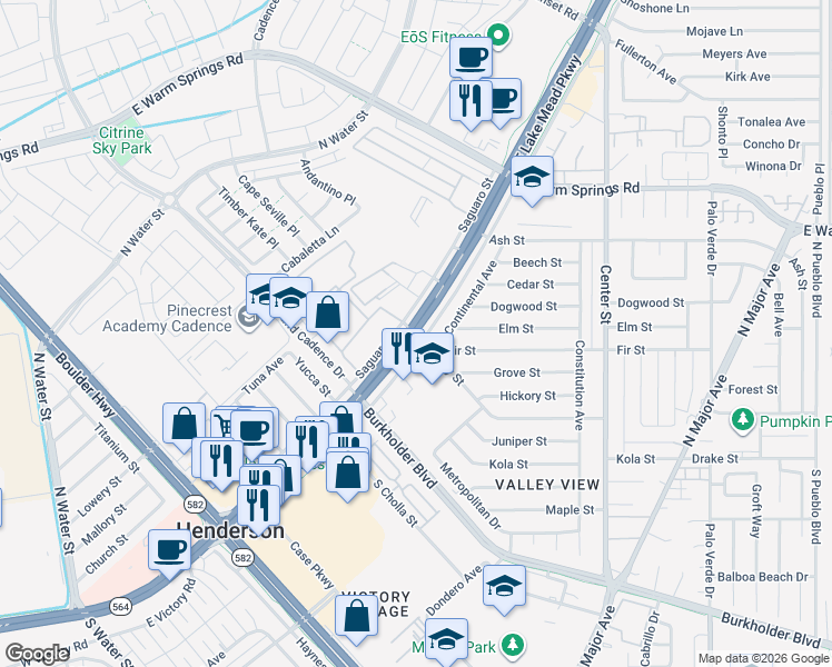 map of restaurants, bars, coffee shops, grocery stores, and more near 2 Ivy Street in Henderson