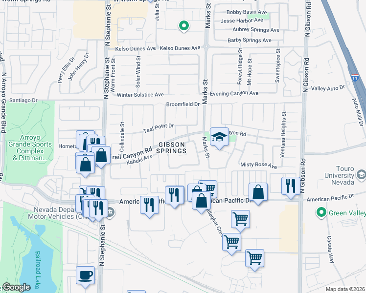map of restaurants, bars, coffee shops, grocery stores, and more near 232 Prairie Sky Court in Henderson