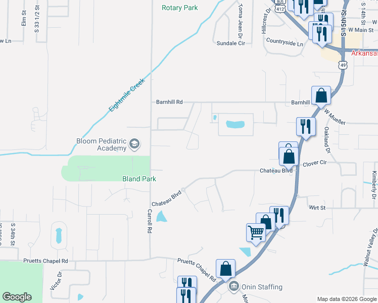 map of restaurants, bars, coffee shops, grocery stores, and more near 2803 Chateau Blvd in Paragould