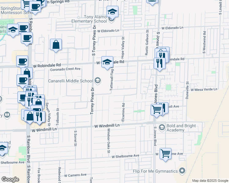 map of restaurants, bars, coffee shops, grocery stores, and more near 6379 Spindrift Foam Avenue in Las Vegas