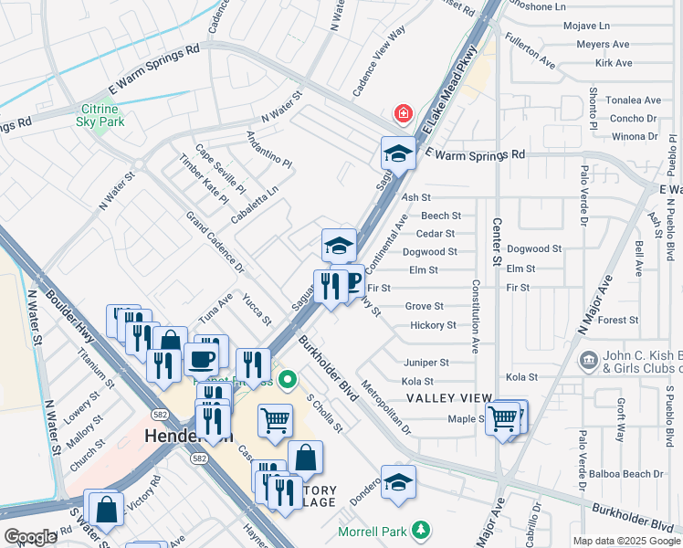 map of restaurants, bars, coffee shops, grocery stores, and more near 2 Ivy Street in Henderson