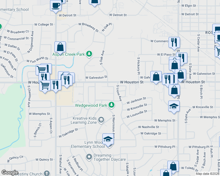 map of restaurants, bars, coffee shops, grocery stores, and more near 1501 West Jackson Street in Broken Arrow