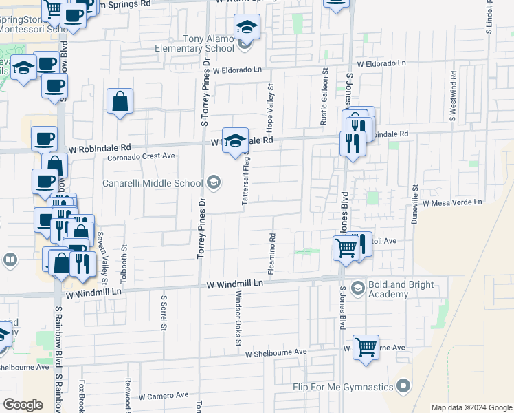 map of restaurants, bars, coffee shops, grocery stores, and more near 6359 Spindrift Foam Avenue in Las Vegas