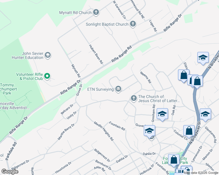 map of restaurants, bars, coffee shops, grocery stores, and more near 2906 Brabson Drive Northeast in Knoxville