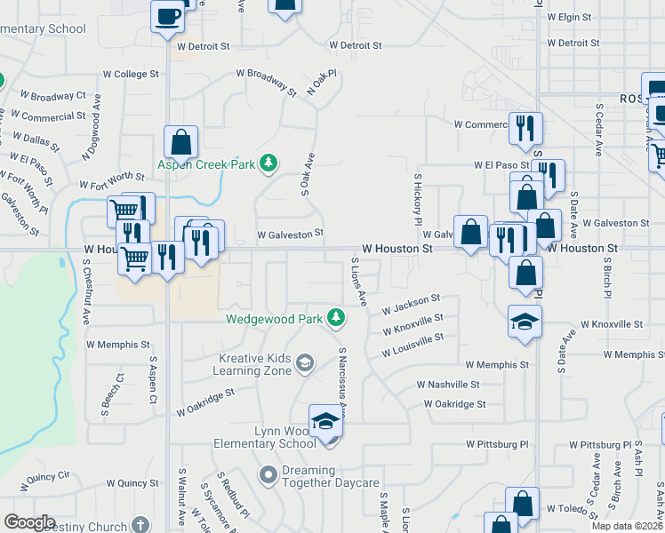 map of restaurants, bars, coffee shops, grocery stores, and more near 1501 West Jackson Street in Broken Arrow