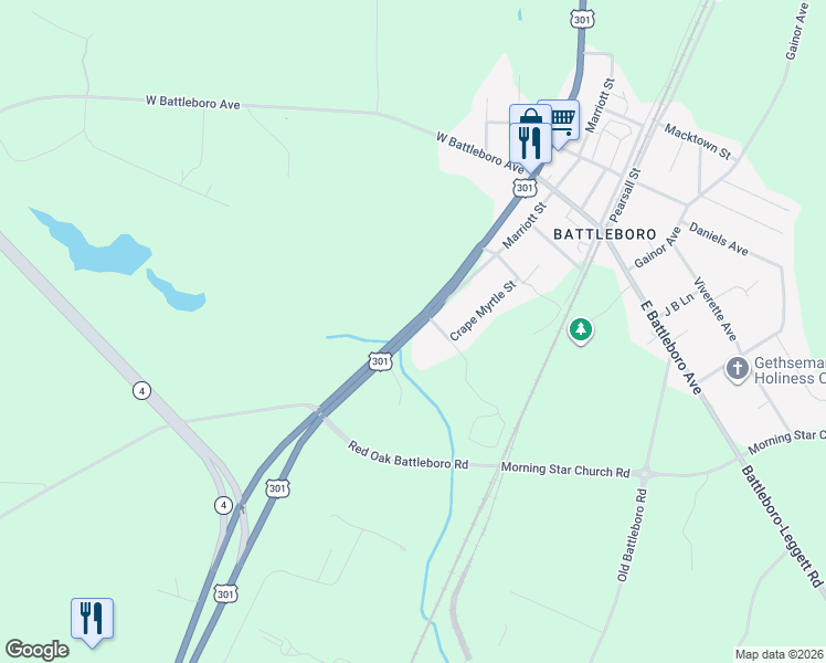 map of restaurants, bars, coffee shops, grocery stores, and more near 4717 Hathaway Street in Rocky Mount