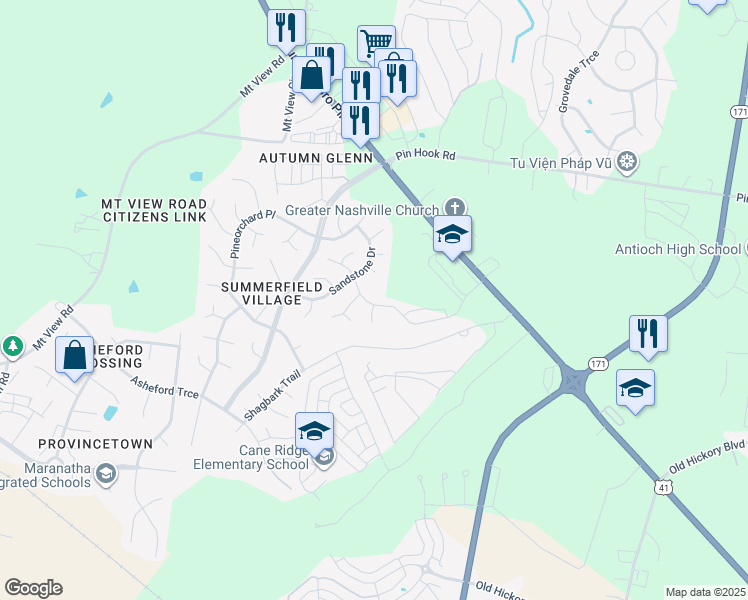 map of restaurants, bars, coffee shops, grocery stores, and more near 4521 Sandpiper Lane in Nashville