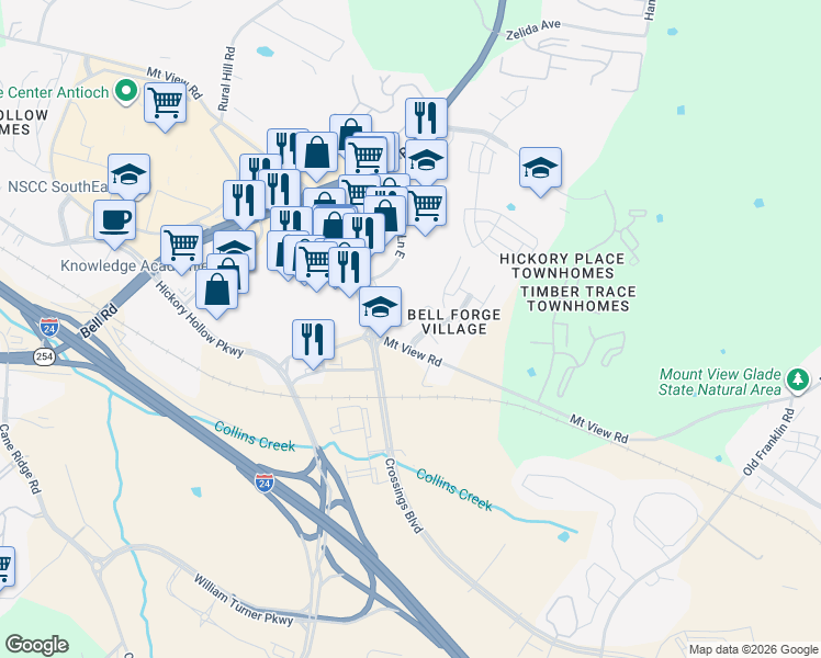 map of restaurants, bars, coffee shops, grocery stores, and more near 115 Beech Forge Drive in Nashville