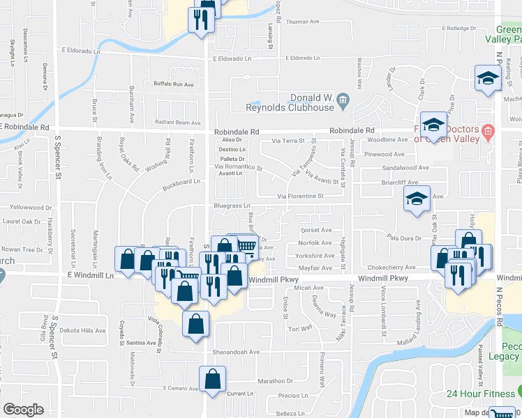 map of restaurants, bars, coffee shops, grocery stores, and more near 2898 Violet Lane in Henderson