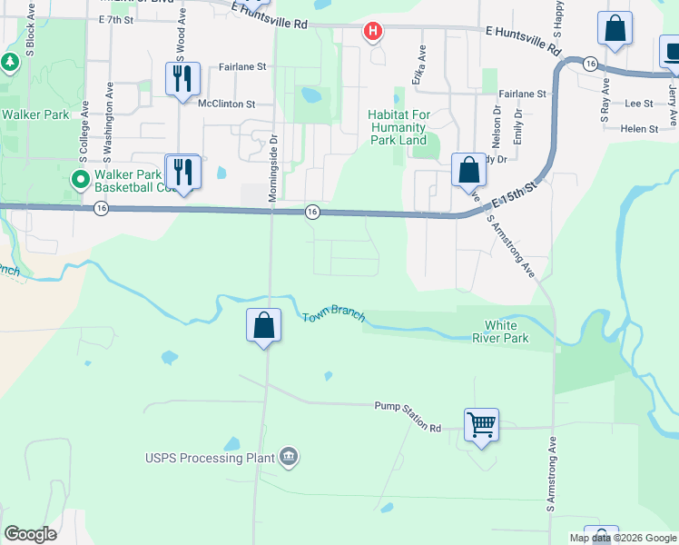 map of restaurants, bars, coffee shops, grocery stores, and more near 1640 S Morningside Dr in Fayetteville