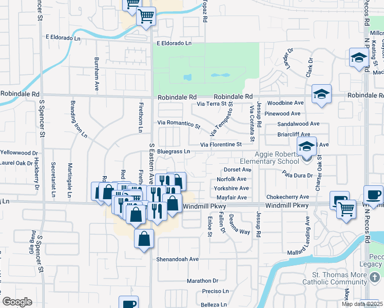 map of restaurants, bars, coffee shops, grocery stores, and more near 2898 Violet Lane in Henderson