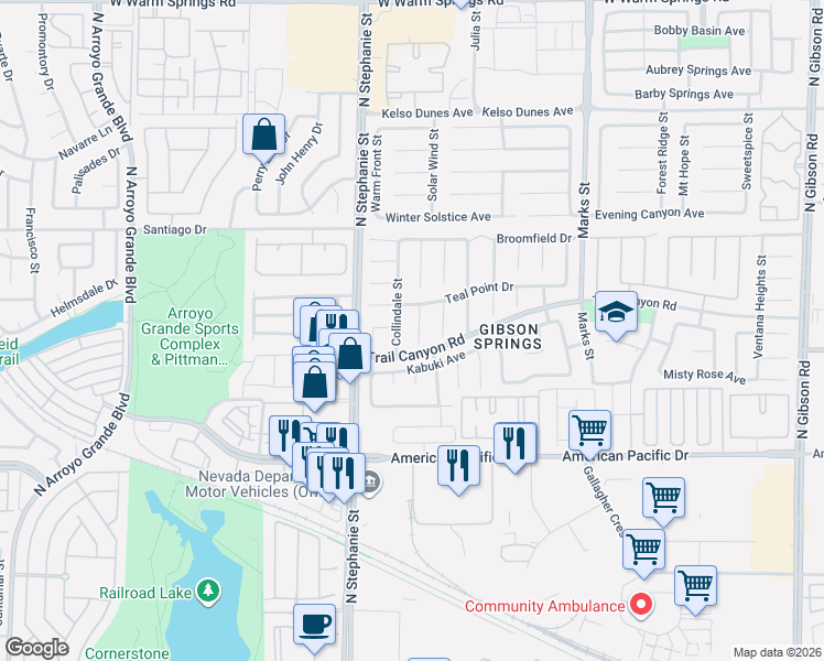 map of restaurants, bars, coffee shops, grocery stores, and more near 248 Leaf Bud Court in Henderson