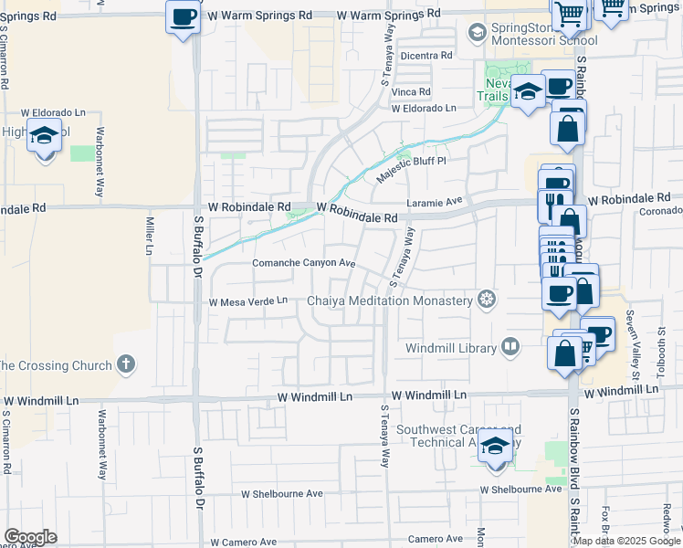 map of restaurants, bars, coffee shops, grocery stores, and more near 7442 Cochise Bend Avenue in Las Vegas