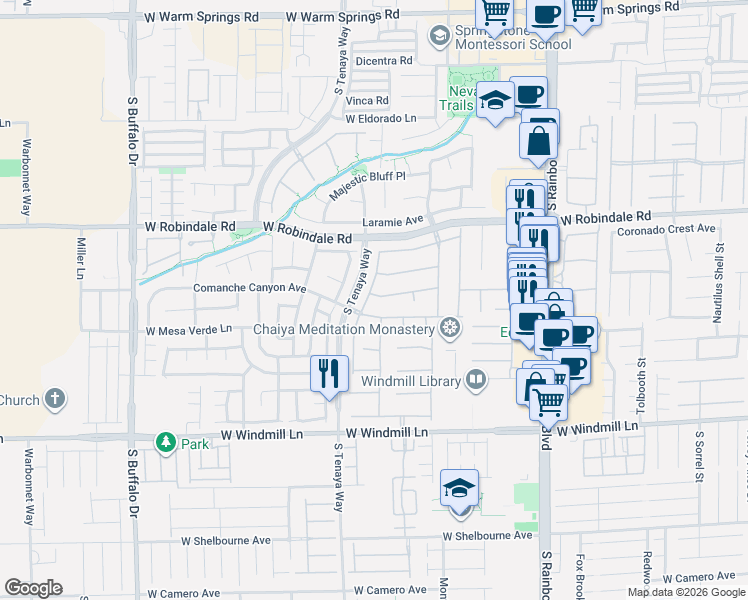 map of restaurants, bars, coffee shops, grocery stores, and more near 7828 Galloping Hills Street in Las Vegas